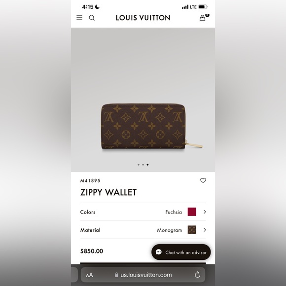 Louis Vuitton Zippy Wallet. Interior color is Fuchsia.